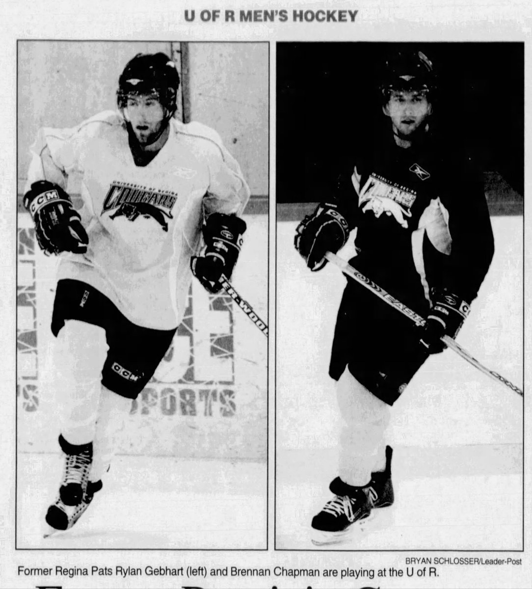 theblueliner's tweet image. The September 15 2006 Leader-Post has an article about Gebhart and Brennan Chapman joining the University of Regina Cougars.