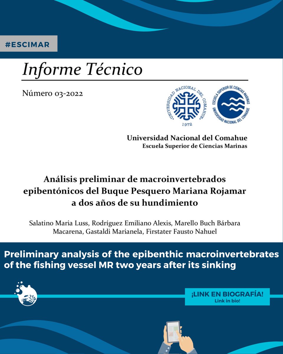 AyCPatagonia's tweet photo. ¡Nuevo Informe Técnico ESCiMar! "Análisis preliminar de macroinvertebrados epibentónicos del Buque Pesquero Mariana Rojamar a dos años de su hundimiento". 

Link: https://t.co/QuoiOeKetN https://t.co/EQuNO5AxpM