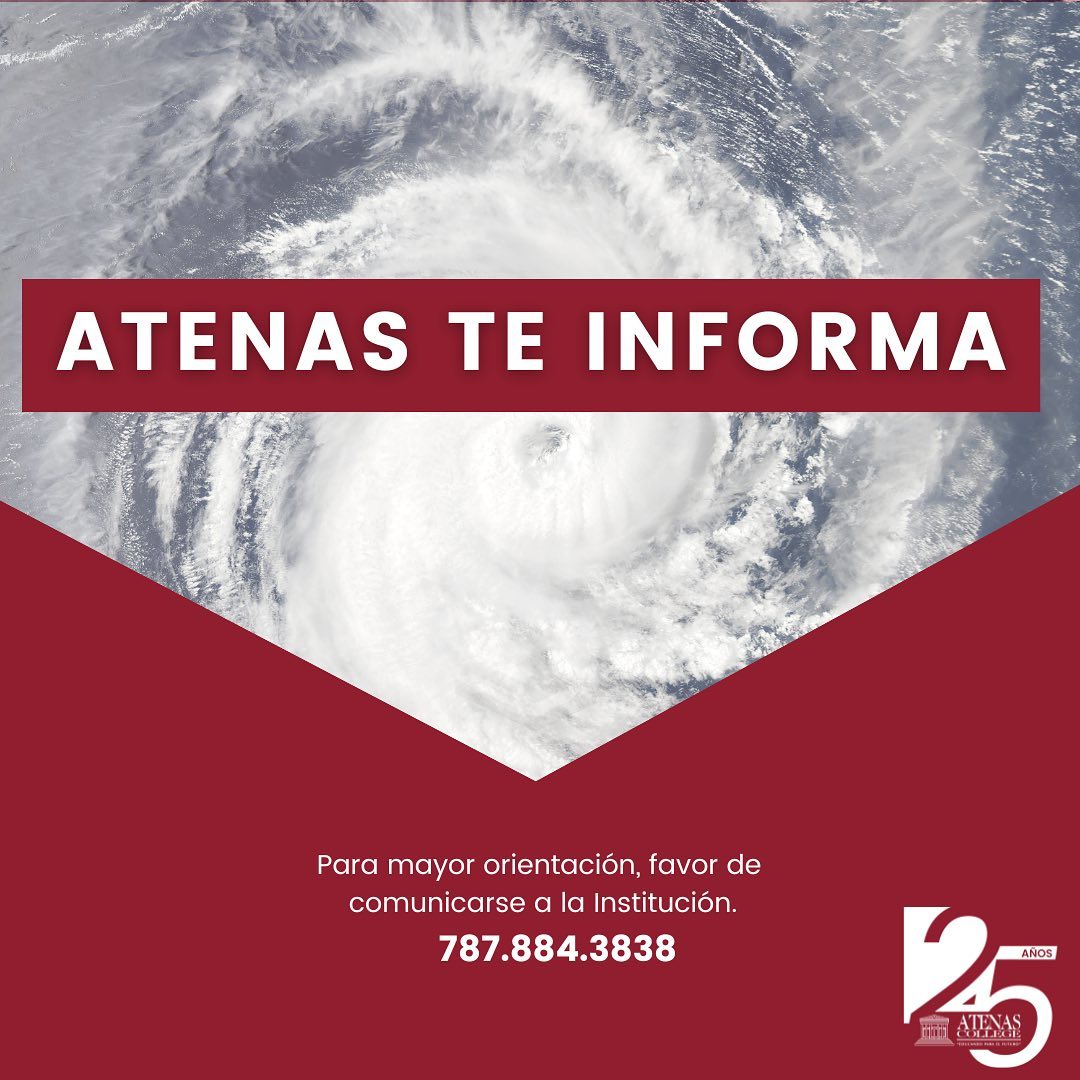 AtenasUni's tweet photo. AVISO 
Nos mantenemos atentos a todos los boletines oficiales ante el desarrollo de la Tormenta Fiona, por lo que de ser necesario se activa nuestro Plan de Emergencia. De surgir cambios, les exhortamos mantenerse atentos a  nuestras redes sociales y correo electrónico.

#Fiona https://t.co/HsiakMFbR5