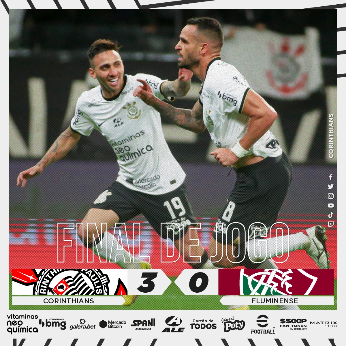 Corinthians goleia Fluminense por 3 a 0 e está na final da Copa do Brasil