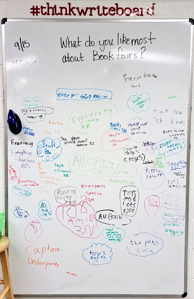 luv2teachtech's tweet photo. Today's #thinkwriteboard! It's @Scholastic book fair time! @KendallPatriots https://t.co/2qVpBJCaDn