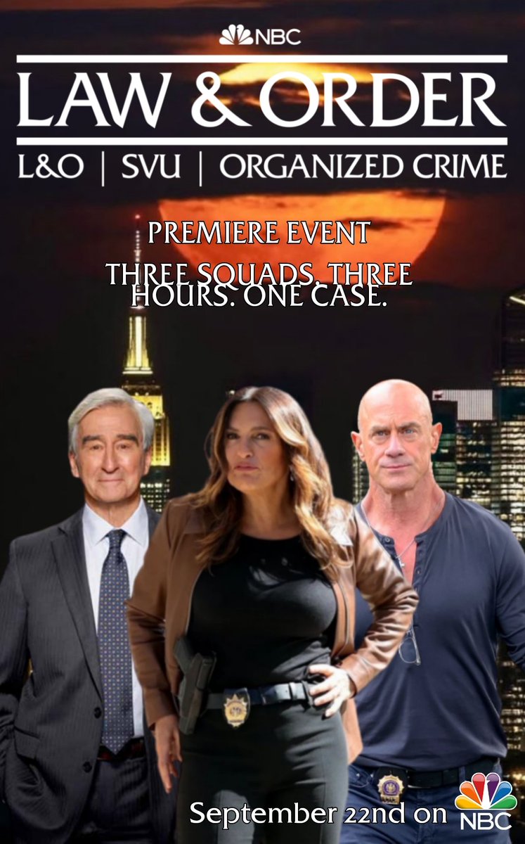 CaskettOlitz's tweet photo. One Week!! #crossoverevent #3shows #3hours #seasonpremiere  #SVU24 #OrganizedCrime3 #LawandOrder22 #LawAndOrderThursday @Mariska @Chris_Meloni https://t.co/LobkN201aN