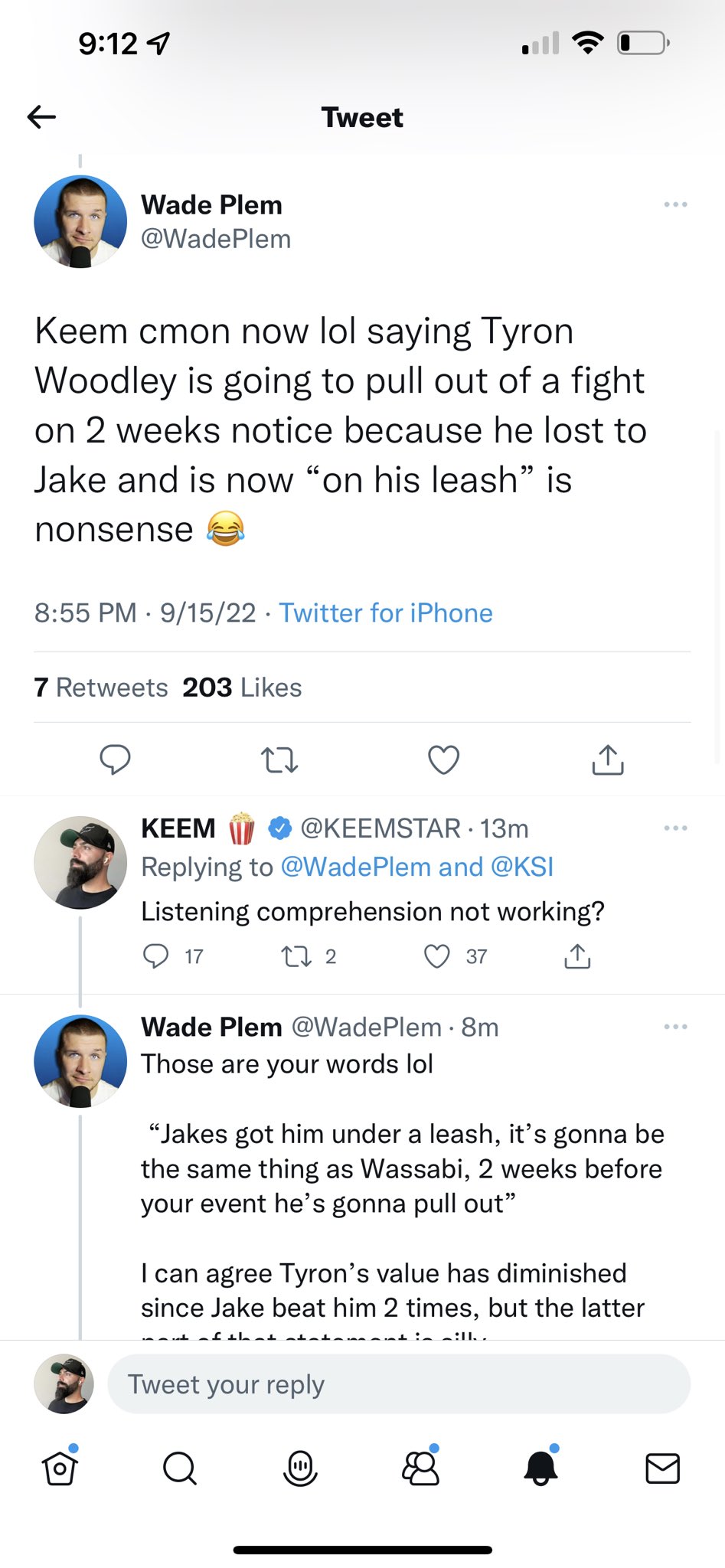 KEEM 🍿 on Twitter "riseszn1 WadePlem KSI You need to work on your