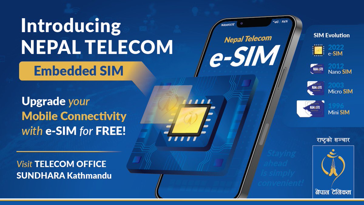 नेपाल टेलिकम प्रस्तुत गर्दछ नेपालमै पहिलो पटक e-sim! 

#NepalTelecom #eSIM
