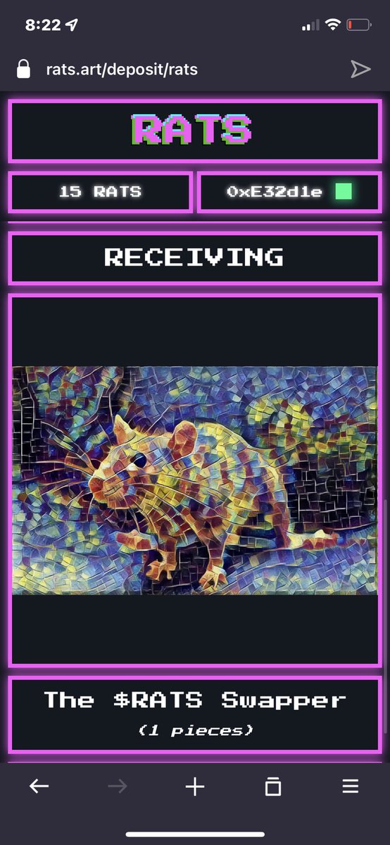 RATS/4/RATS trade on rats.art NFT SWAP for 7.8 GWEI. Thanks to ETH’s merge to POS <a href="/RATSswap/">RATS.ART “Rapid Art Token Swap”</a> is 99% more energy efficient