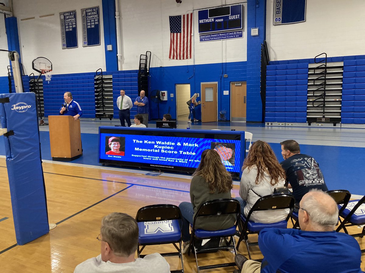 methuensports's tweet photo. Honored to be part of the @BoostersMhs who dedicated our new score table to 2 of the best - Mark Kupiec and Ken Waldie, selfless individuals gone way to soon! Thank you Boosters, MYBA and all who supported this! https://t.co/eIGIeSknu2