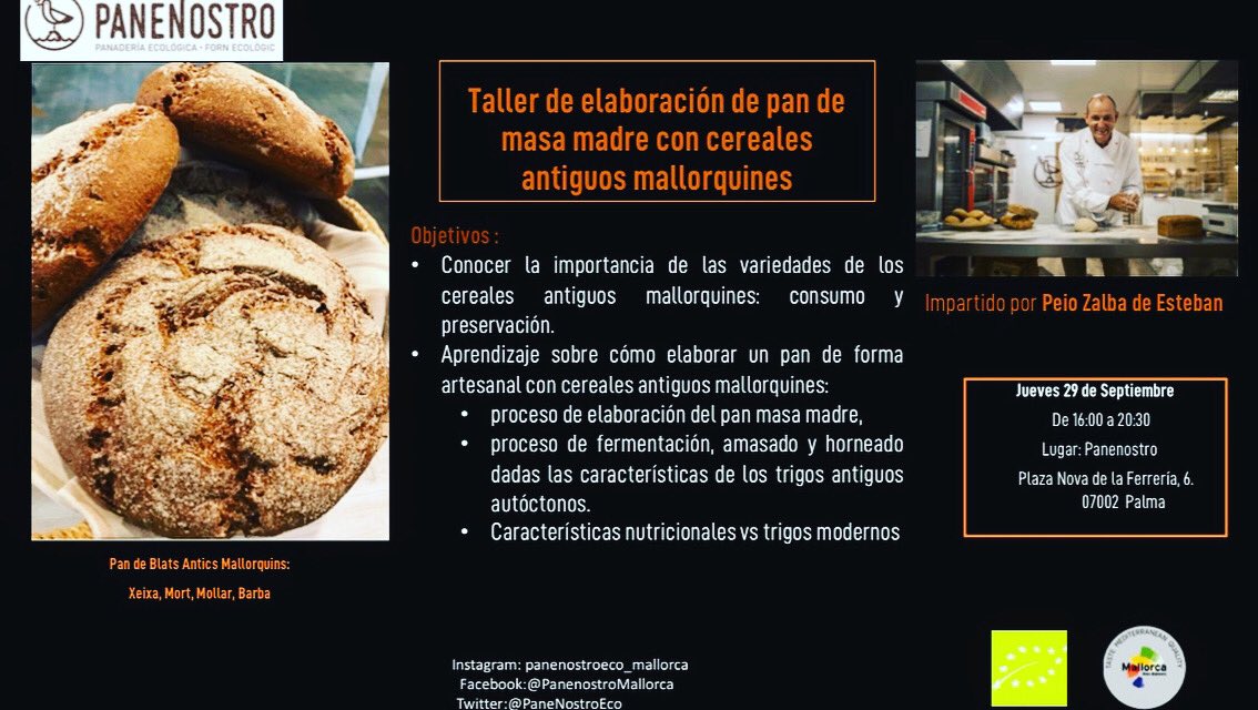 PaneNostroEco's tweet photo. Volvemos con los cursos de elaboración de pan de #masamadre sin levaduras con cereales antiguos mallorquines.Descubre las características nutricionales de un auténtico pan!
#xeixa #mort #mollar #barba #Mallorca #autenticopan #saludable https://t.co/bsyNRexihw