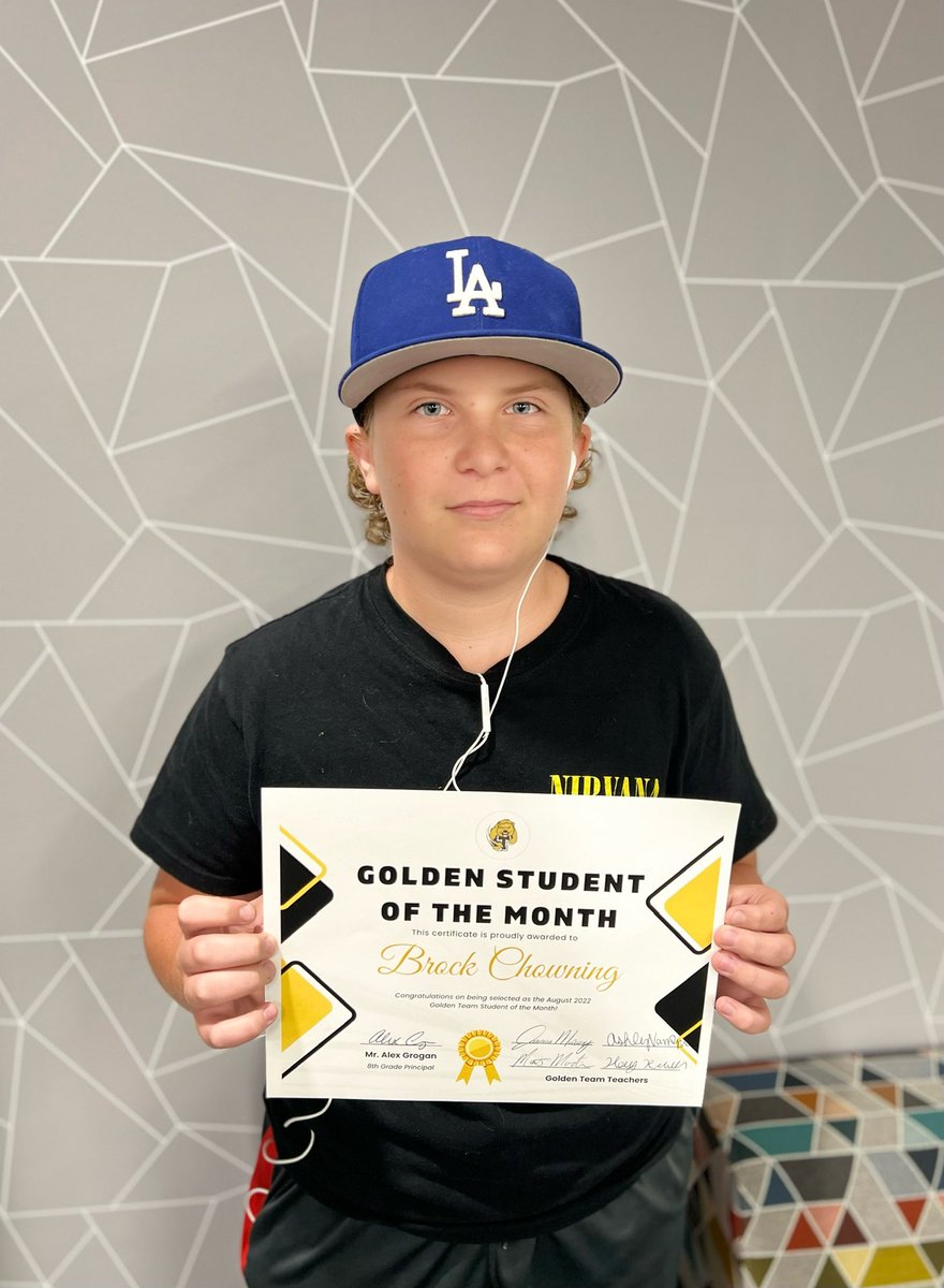 MrsPate8's tweet photo. Congrats to our first Golden student of the month!! We are so proud. @MrMartin202 @Mrs_Stewart_ @JayleeBrin #tmsgolden https://t.co/0IkMZwNzRK