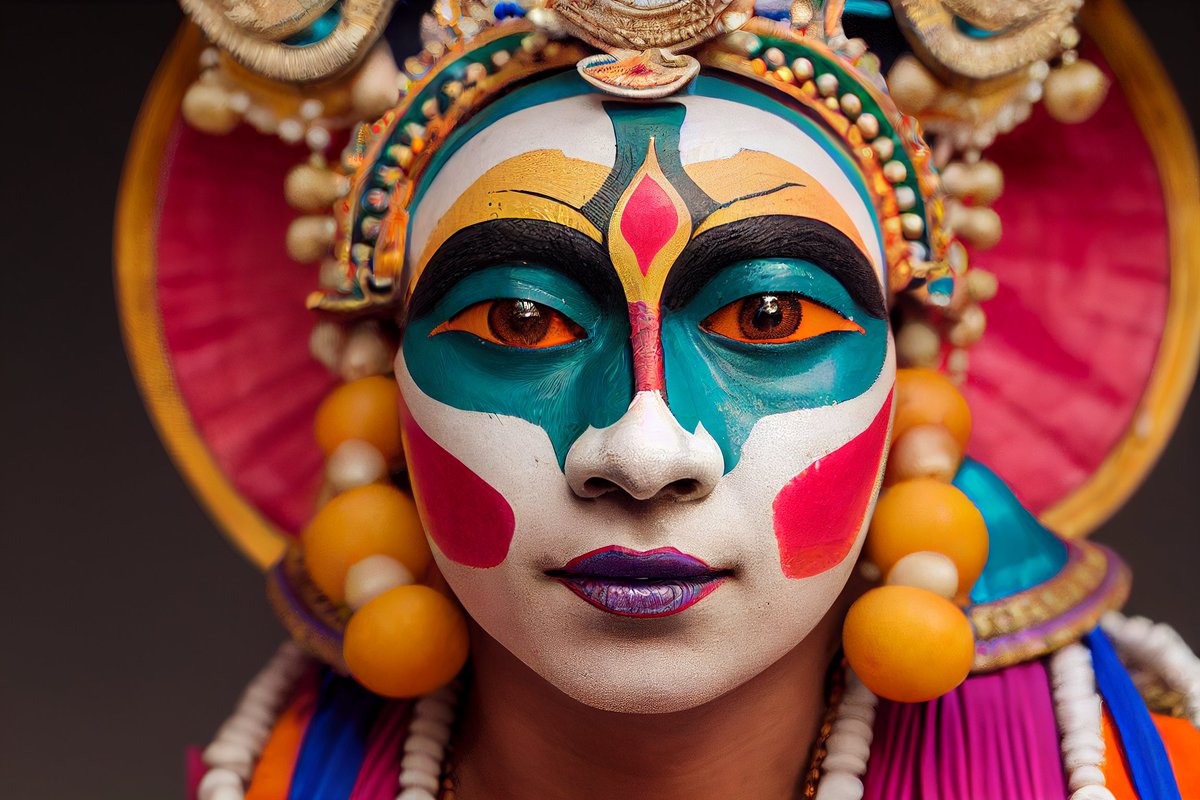 DileepKumarJai1's tweet photo. 🚨NEW AI ART DROP🚨

Kathakali Dancer

Portrait of expression by an unknown or non-existing person as a Kathakali Dancer | Generated with assistance from Artificial Intelligence

5 editions
0.5 #XTZ 

#objkt 
#tezos 
#midjourney 
#AI  

https://t.co/6NLinaiBNc https://t.co/AdJFymNPY9