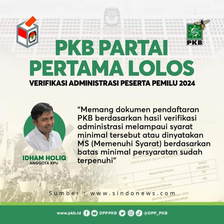 PKB Partai pertama yg lolos verifikasi KPU.

<a href="/DPP_PKB/">DPP PKB</a> 
<a href="/dpwpkbjatim_/">DPW PKB JAWA TIMUR</a> 
<a href="/cakimiNOW/">A Muhaimin Iskandar</a>
