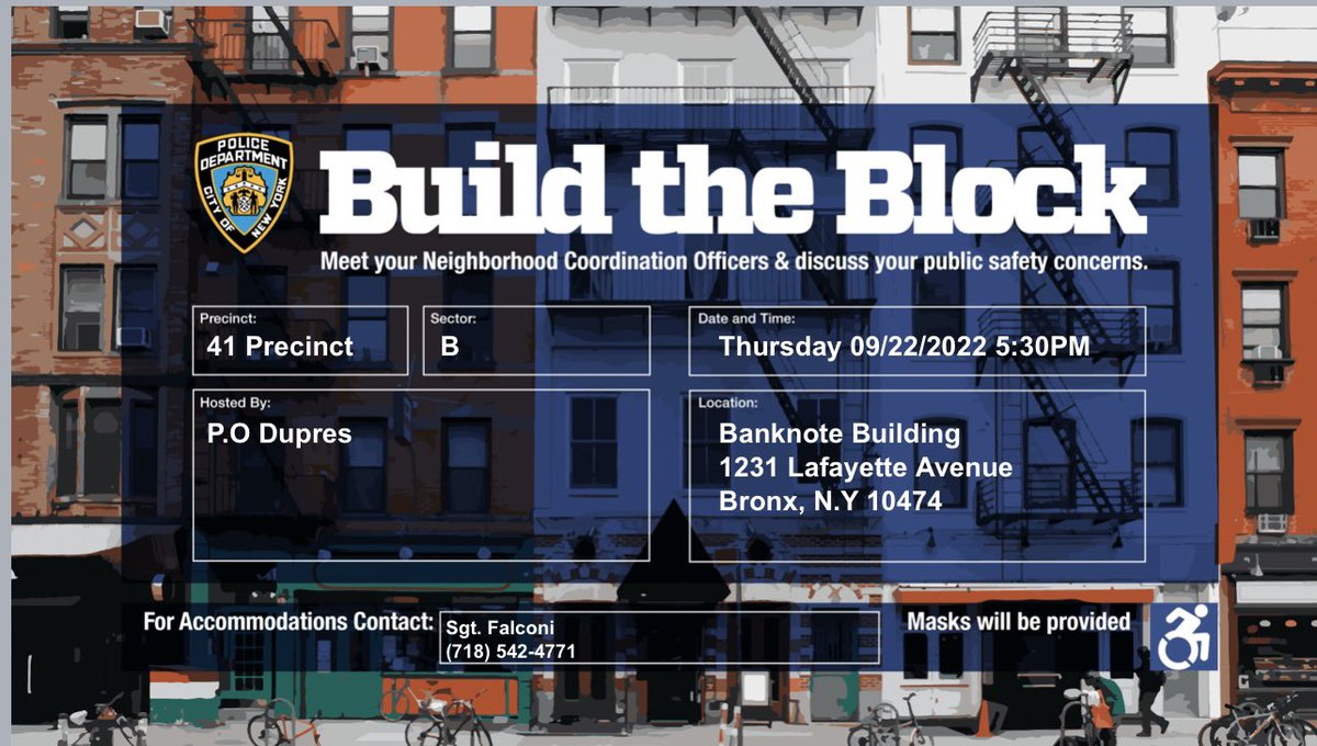Please join us for Sector Boy’s Build the Block Meeting Thursday, September 22 at 5:30 PM at the Banknote Building- 1231 Lafayette Avenue. It is being hosted by PO Dupres. Hope to see you all there.
