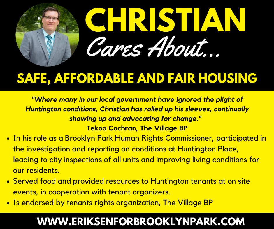 EriksenforBP's tweet photo. Safe and affordable housing is one of my top priorities, and it's not just lip service!

#christiancares #christianforcouncil #brooklynparkmn 

To learn more visit: https://t.co/ldHzAL99Qm https://t.co/bII8X0gbms