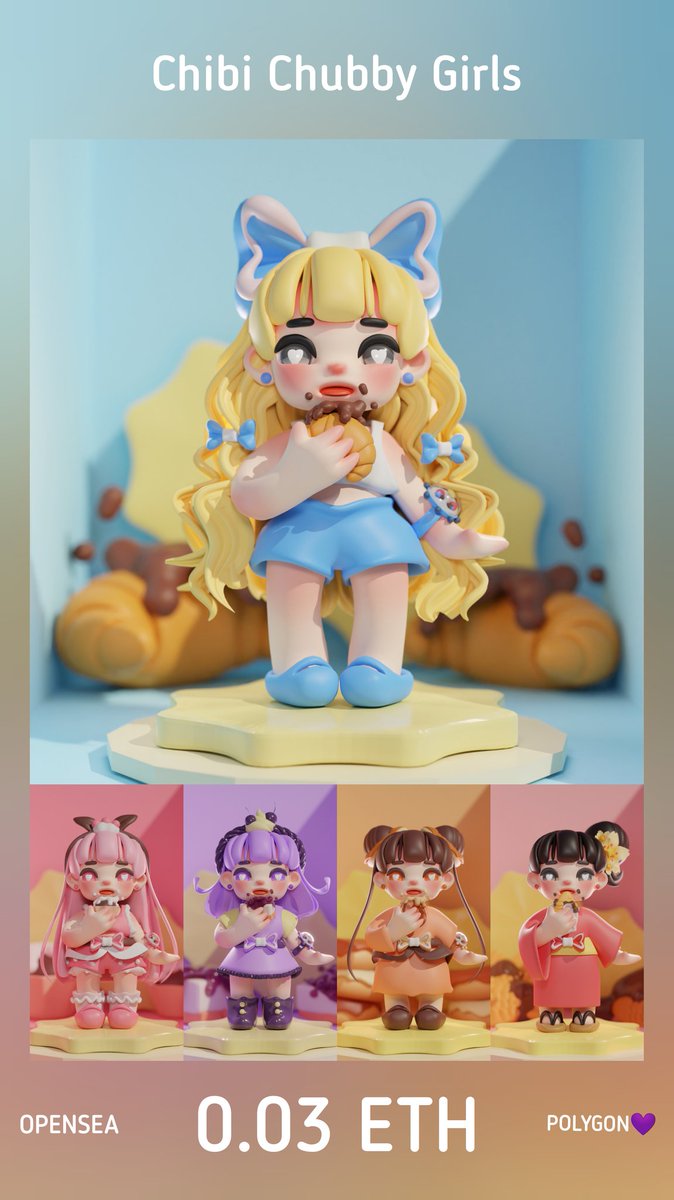 🥐 New Drop​ 🥐
🌟 Chibi Chubby​ Girls​ 🌟
⛅️ Price​ = 0.03 ETH 
🌈 Opensea (💜Polygon) :

opensea.io/collection/chi…

#NFTcollection 
#NFTdrop #nftcollectors #NFTCommunity #NFTTHAILAND #NFTJapan #NFTartist #NFT宣伝枠 #NFT買います