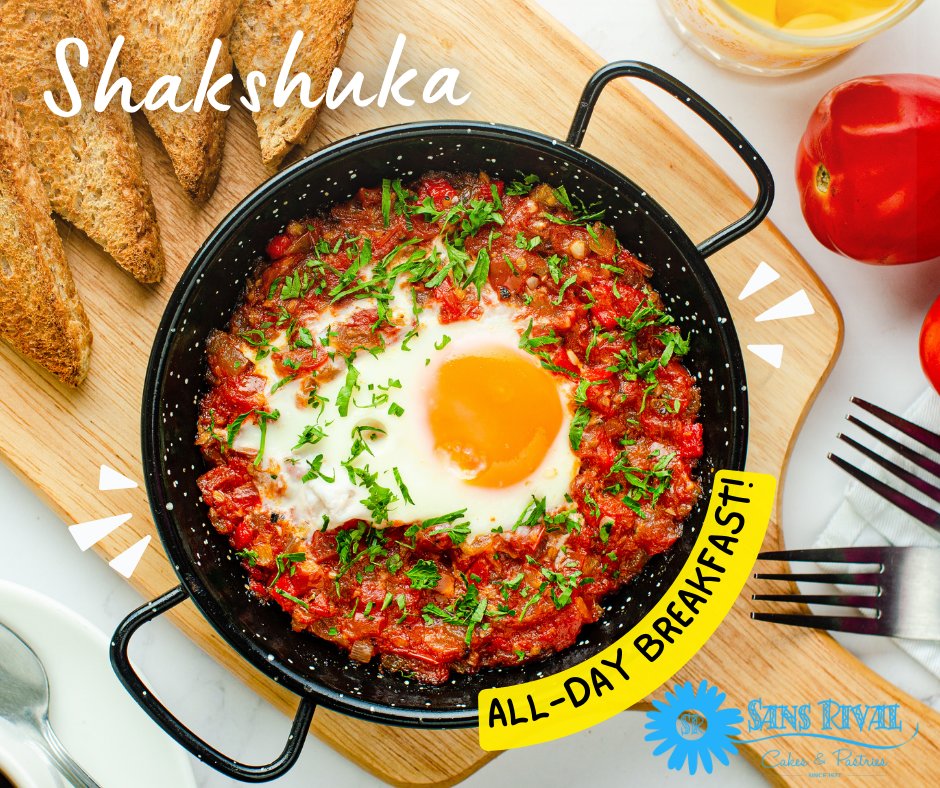 SansRivalPH's tweet photo. SHAKSHUKA
A one skillet dish of gently poached egg in a tasty mixture of simmering tomatoes, onions and garlic. Yum! 🍳🍅

*served with orange juice, freshly brewed coffee or selection of tea. https://t.co/Cl6eYr4nHq