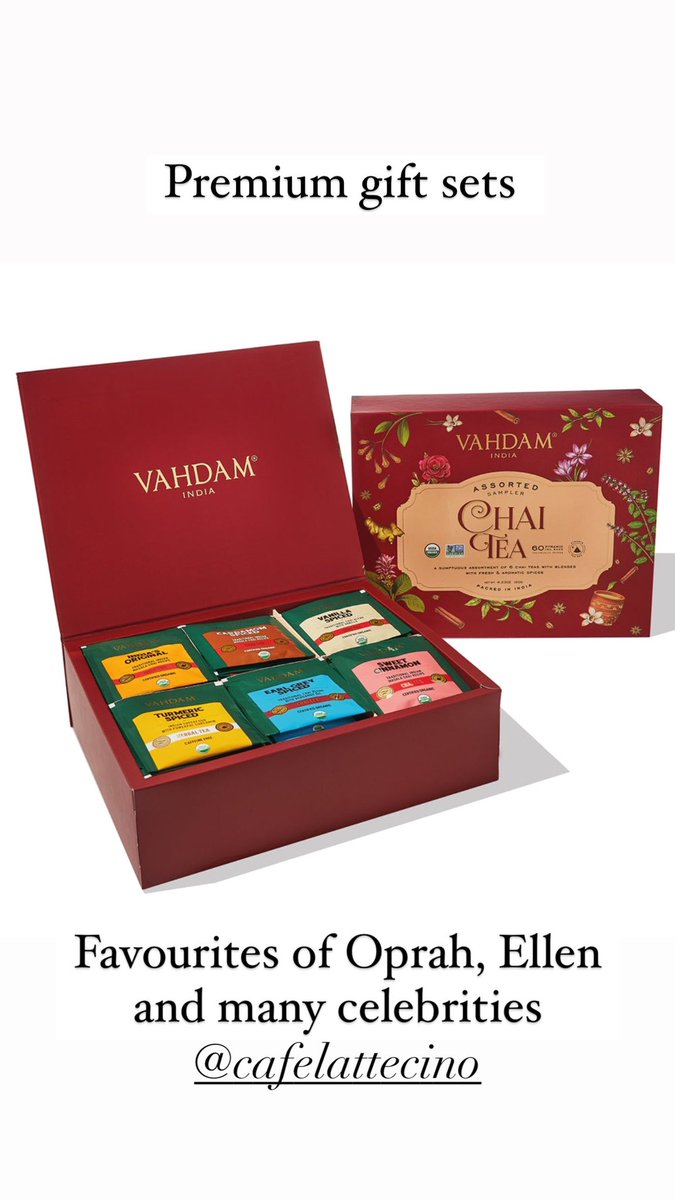 Our new collection of the finest quality Indian teas from <a href="/VahdamTeas/">VAHDAM® India</a> has arrived. 
Gift sets such as this chai set will be selling hot off the shelves. We have a limited amount of each so don’t wait. 

Liked by celebrities such as Oprah, Ellen and many more.