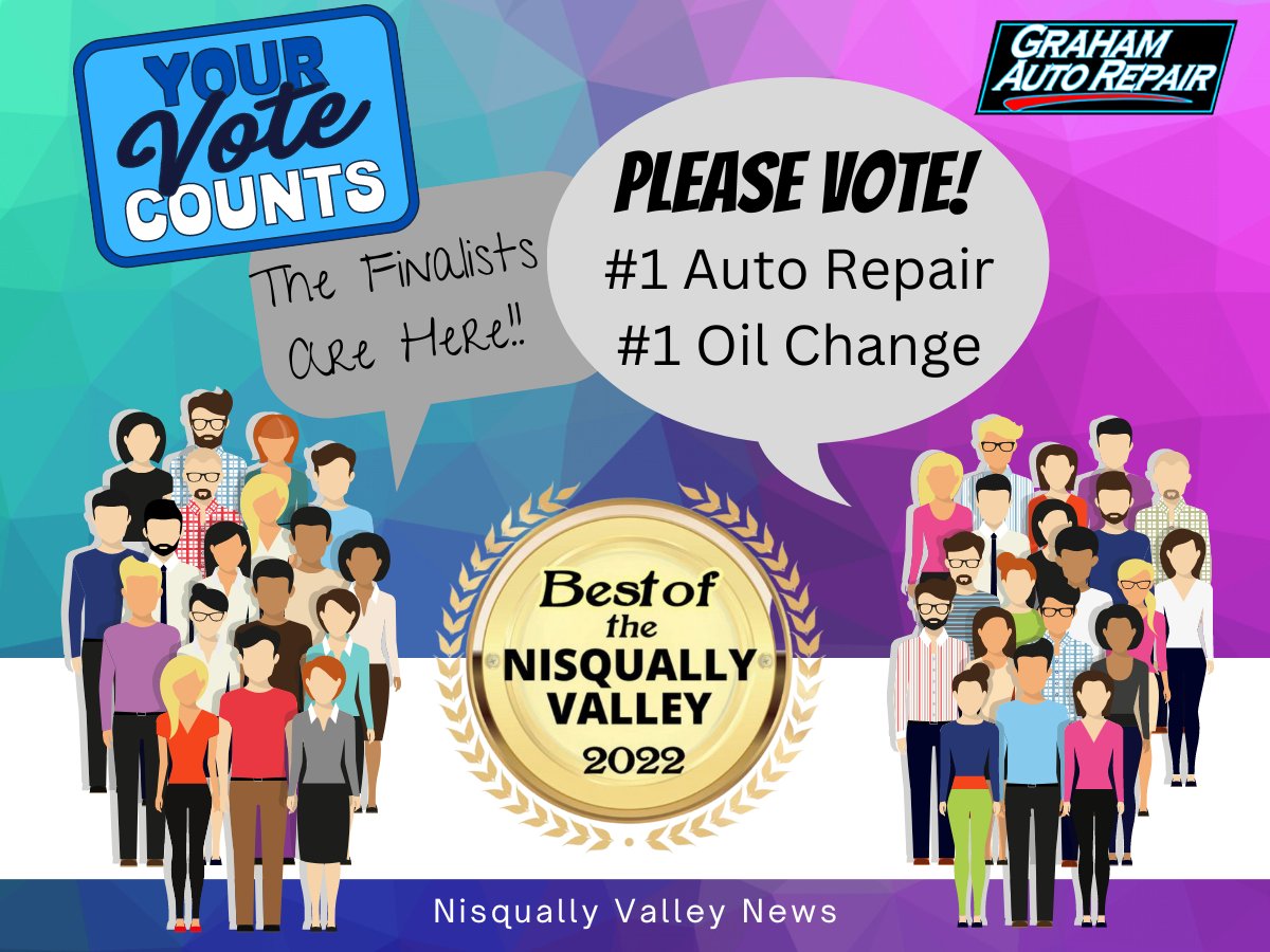 AutoGraham's tweet photo. Help us win #bestautorepair and #bestoilchange in #nisquallyvalley "Best of the Nisqually Valley 2022" at our Graham Auto Repair in Yelm, WA #yelmwa https://t.co/OItJVopOXh https://t.co/YGJbG4D3Yz