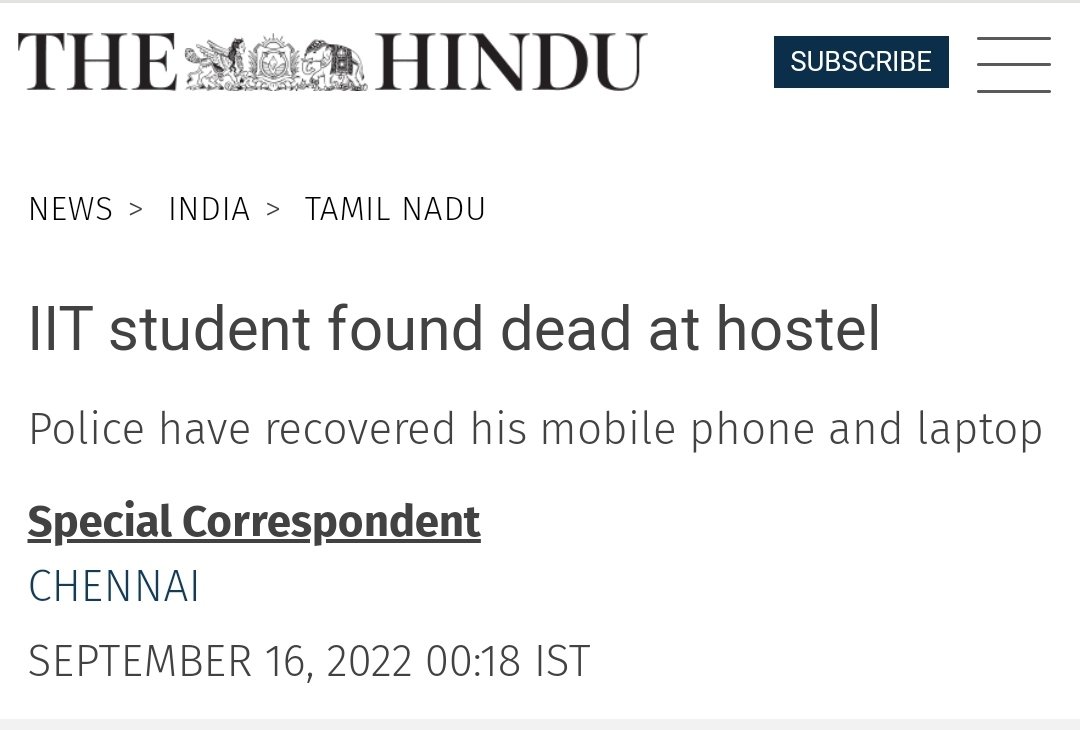 lonelyredcurl's tweet photo. 3 student suicides in the last two weeks in IIT Hyderabad.

And 1 student died by suicide in IIT Madras yesterday. https://t.co/9c26uoiQ4n
