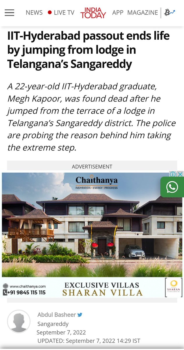 lonelyredcurl's tweet photo. 3 student suicides in the last two weeks in IIT Hyderabad.

And 1 student died by suicide in IIT Madras yesterday. https://t.co/9c26uoiQ4n