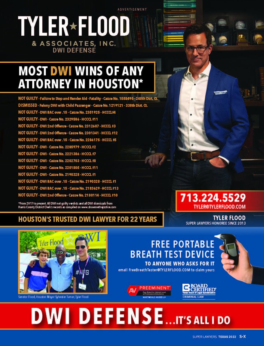 DoNotBlow's tweet photo. ⭐️ Have you seen us lately in the 2022 FALL Edition of @TexasMonthly? ⭐️

👩🏽‍💼 SuperLawyers section 🧑🏽‍💼
✅ 22 YEARS DWI DEFENSE 💥  Listing all DWI DEFENSE Not Guilty verdicts and DWI Dismissals 🙌🏼

💥 DWI DEFENSE... IT'S ALL I DO! 💥

🚗 Facing a DWI? CALL NOW! 📲 (713) 224-5529 https://t.co/TMs3EugR6A