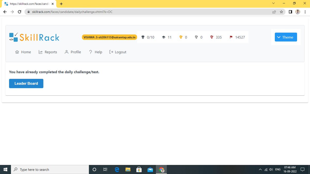 Vishwask_22's tweet photo. Hi There! Am started solving #dailychallenge & trying to solve #dailytest too using #Java in @skillrack for the past 1week. Revised all the concepts learnt before using my Notes which is taken during #lectures of @kunalstwt & through already solved problems. https://t.co/Zy10nBvR4P