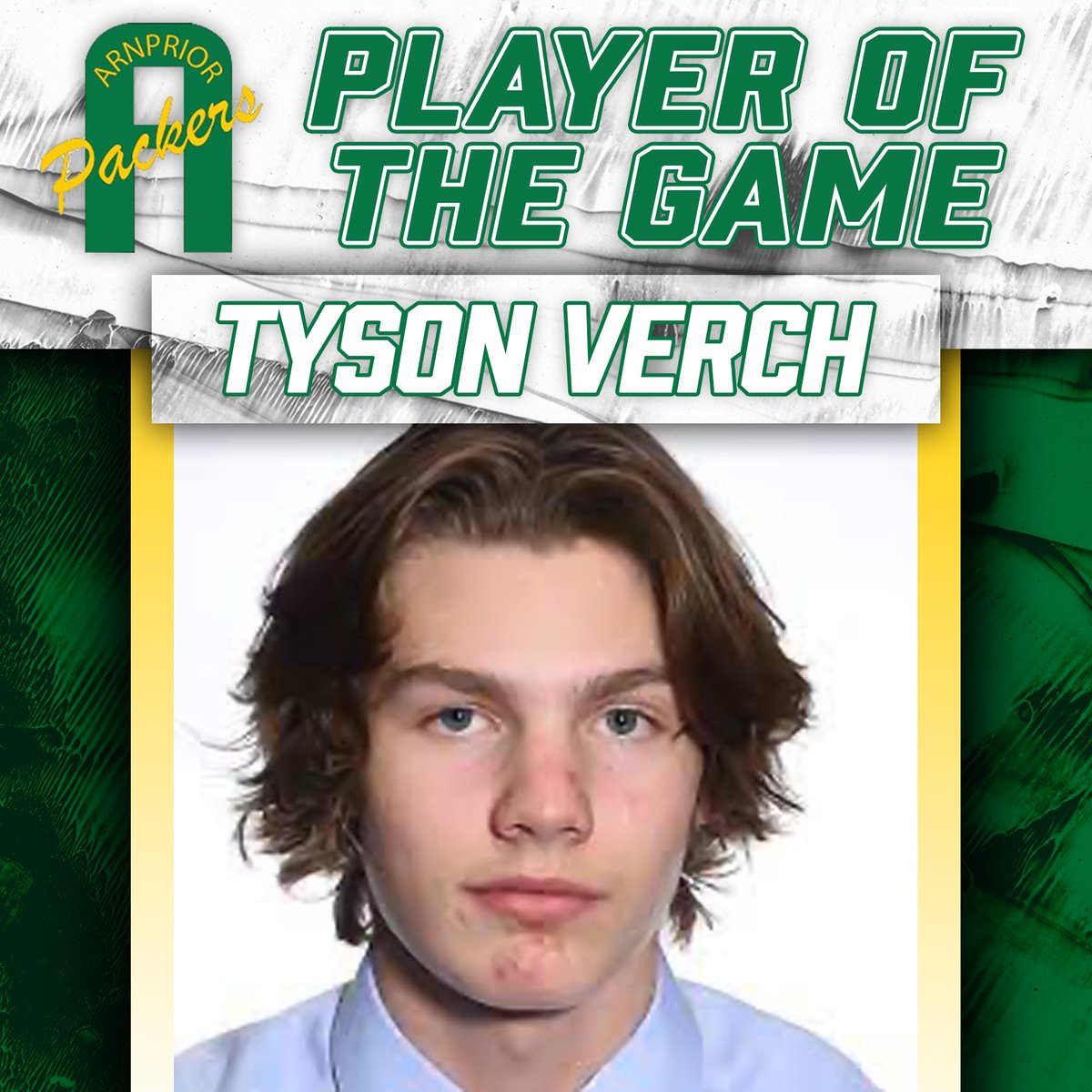 PackersHockey's tweet photo. 🔰Player Of The Game: Tyson Verch
•
After being down 4-2 in the third Tyson put 2 on the board to put the game into extra time in his first EOJHL exhibition
•
#packerspride #arnprior #arnpriorpackers #packersdevelop #EOJHL #chaseforthebarkley https://t.co/3JHeMJrfWk