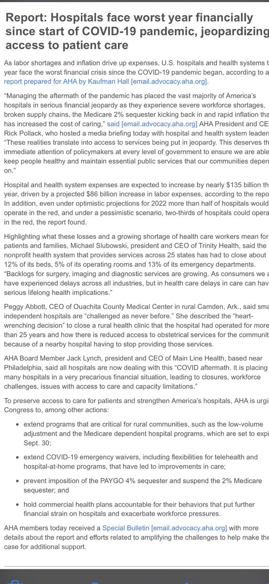 I share this not as an alarmist but for many to consider the ongoing stress and challenges that continue in American health care.  The headwinds are strong and will cause some systems to fail and many will struggle in our nation. We will do our best to serve!