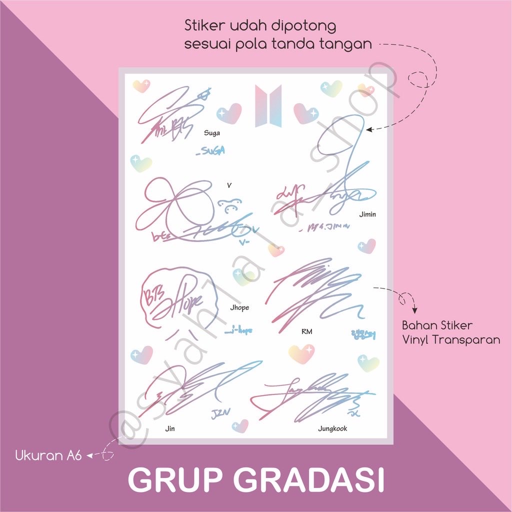 Sticker tanda tangan BTS🌸 bisa kamu tempel di hp, laptop, atau kaca only 9k‼️
⭐️4,9

➡️ shope.ee/7KLKxx4l6W

(Tag: #JENNIE , FOCUS ON TAEHYUNG, Will smith, #TaehyunInTheFridge , #LISA , #AdamasEp16 , keisya, V FILM TEASER IS COMING)