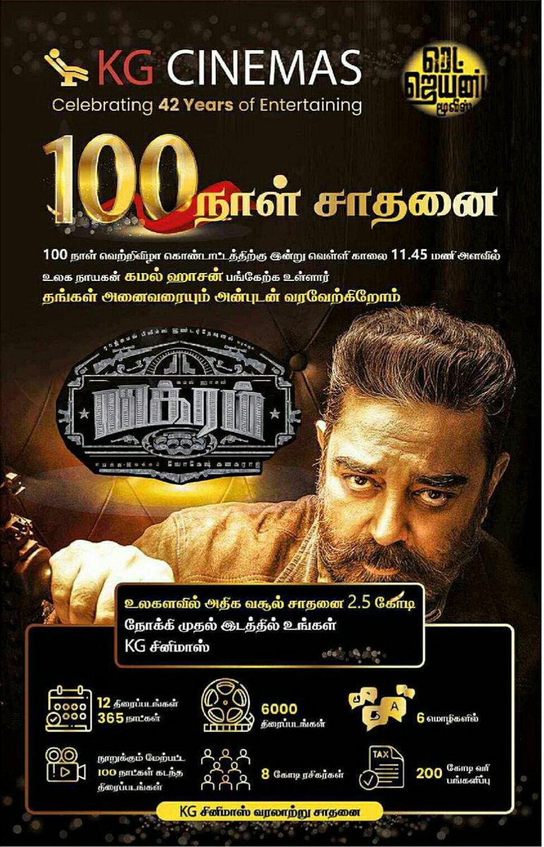 mdcinemax's tweet photo. . @ikamalhaasan in #Vikram 100 Days Special at @kgcinemas Today 

#BlockbusterVikram #Vikram100Days 

#KollywoodCinima #KamalHaasan @Suriya_offl @VijaySethuOffl #FahadhFaasil #Vijaysethupathi https://t.co/vQTBNwgNqT