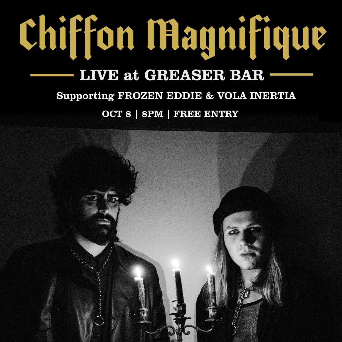 We’re playing a free show at Greaser next month, the 8th of October. Can’t wait to support Brisbanites Frozen Eddie and Lismorians Vola Inertia, presented by our friend Crushing Promotions

We’re opening at 8. Don’t be late. Twist the knob in your skull, and open the gate.