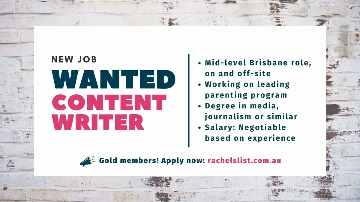 RachelsList's tweet image. RE-POST: Full-time, mid-level content writer, working on leading parenting program (BRIS, ON + OFF-SITE) buff.ly/3U9A4Cx #contentwritingjob #Brisbanewriters