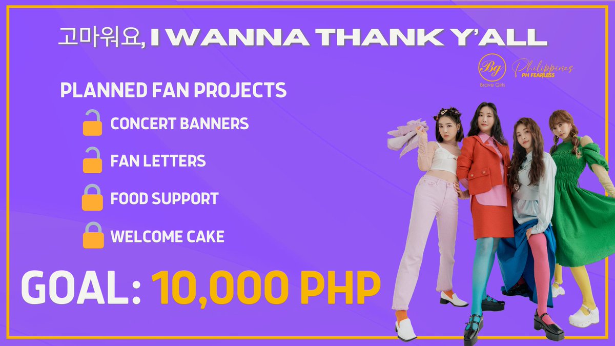 BBGPH0216's tweet photo. Hi Fearless! This is the first time that Brave Girls will be here in our country and we want it to be memorable for them, thus we added FOOD SUPPORT and WELCOME CAKE PROJECT 🥳🥳🥳 

We need your help to make this possible. 

Maraming Salamat!

#BraveGirls #Fearless #BGPH https://t.co/sb7S1yS9wc