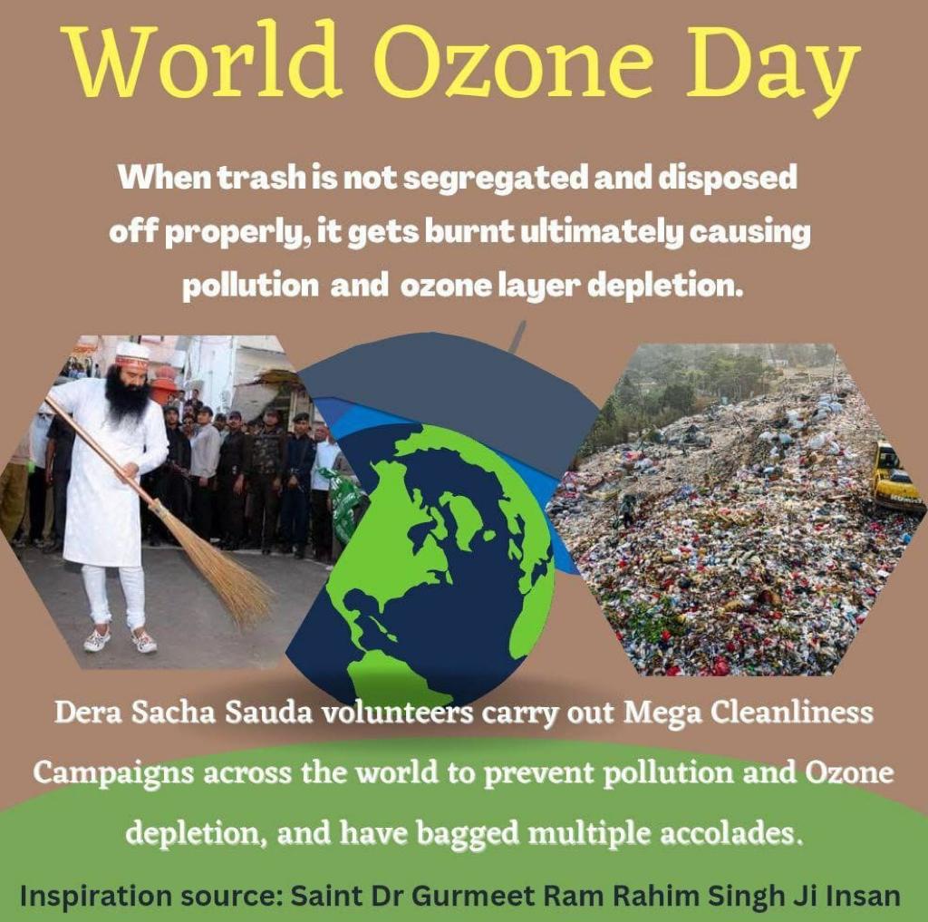 JagdevS44602212's tweet photo. With the inspiration of Saint Dr Gurmeet Ram Rahim Singh Ji Insan devotees of Dera Sacha sauda carry out Mega cleanliness campaign across the world to prevent pollution and Ozone depletion and have bagged multiple accolades.
#OzoneDay https://t.co/ZaqSPyKw3r