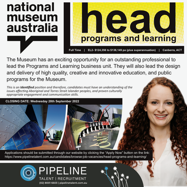 The Museum has an exciting opportunity for an outstanding professional to lead the Programs and Learning business unit! 
For more information and/or to apply, please visit the below link: 

pipelinetalent.com.au/candidates/bro…