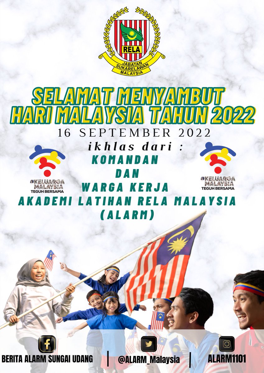 16 SEPTEMBER 2022 | JUMAAT

𝐒𝐄𝐋𝐀𝐌𝐀𝐓 𝐌𝐄𝐍𝐘𝐀𝐌𝐁𝐔𝐓 𝐇𝐀𝐑𝐈 𝐌𝐀𝐋𝐀𝐘𝐒𝐈𝐀 𝐓𝐀𝐇𝐔𝐍 𝟐𝟎𝟐𝟐 𝐊𝐄𝐏𝐀𝐃𝐀 𝐒𝐄𝐋𝐔𝐑𝐔𝐇 𝐑𝐀𝐊𝐘𝐀𝐓 𝐌𝐀𝐋𝐀𝐘𝐒𝐈𝐀 𝐃𝐀𝐍 𝐉𝐀𝐁𝐀𝐓𝐀𝐍 𝐒𝐔𝐊𝐀𝐑𝐄𝐋𝐀𝐖𝐀𝐍 𝐌𝐀𝐋𝐀𝐘𝐒𝐈𝐀.
#setiaberbakti #kitademinegara 
UMR ALARM