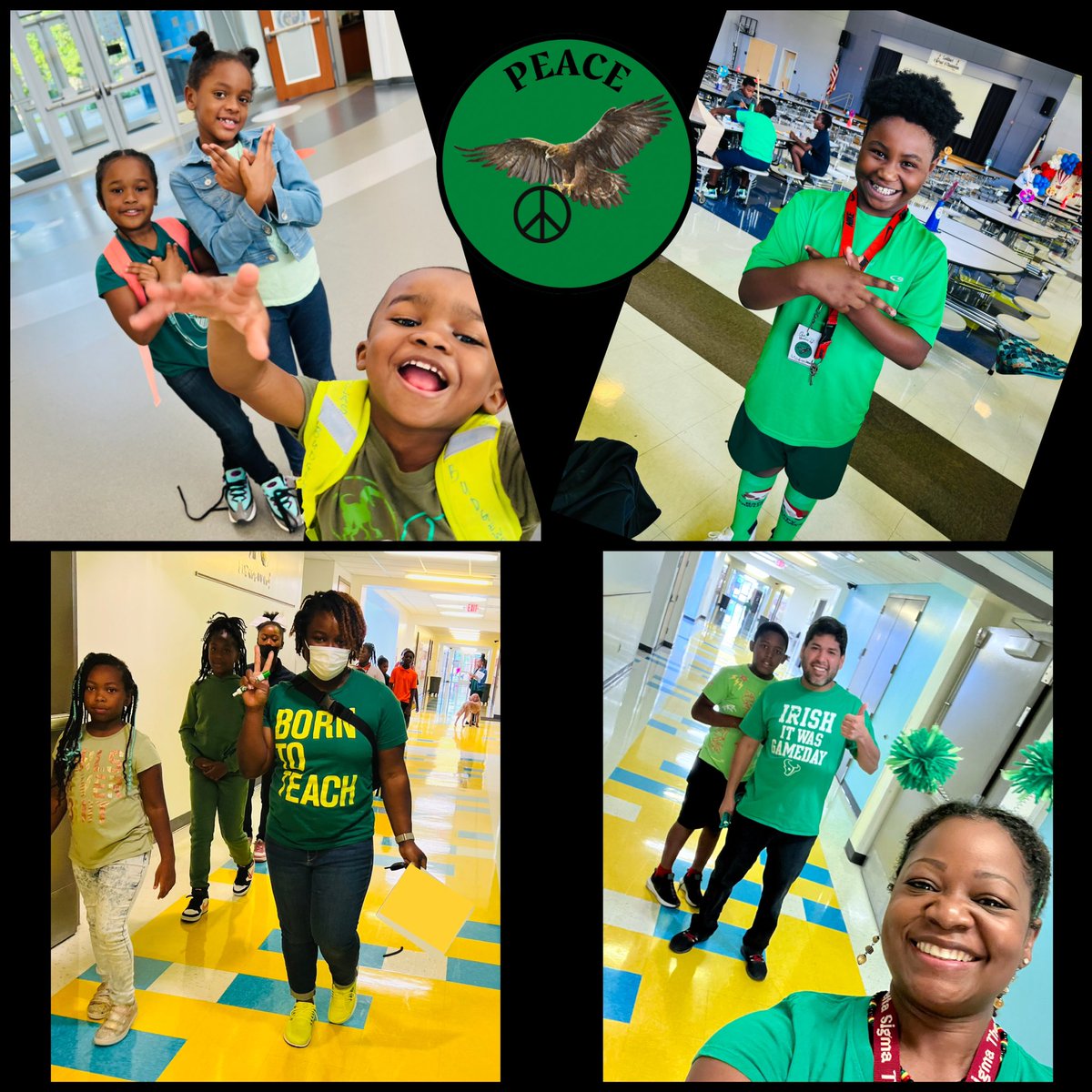 LBudgewater's tweet photo. Did you know today was “Green Peace Day?” We did @lockhartES! #KeepOurEarthClean #ReduceReuseRecycle #HouseofPeace 💚🦅☮️ #SoAringToNewHeights @cameshiadawn @TammieDaily9 @whitneybruns @RosalynLatin https://t.co/A4jFJcU0uZ