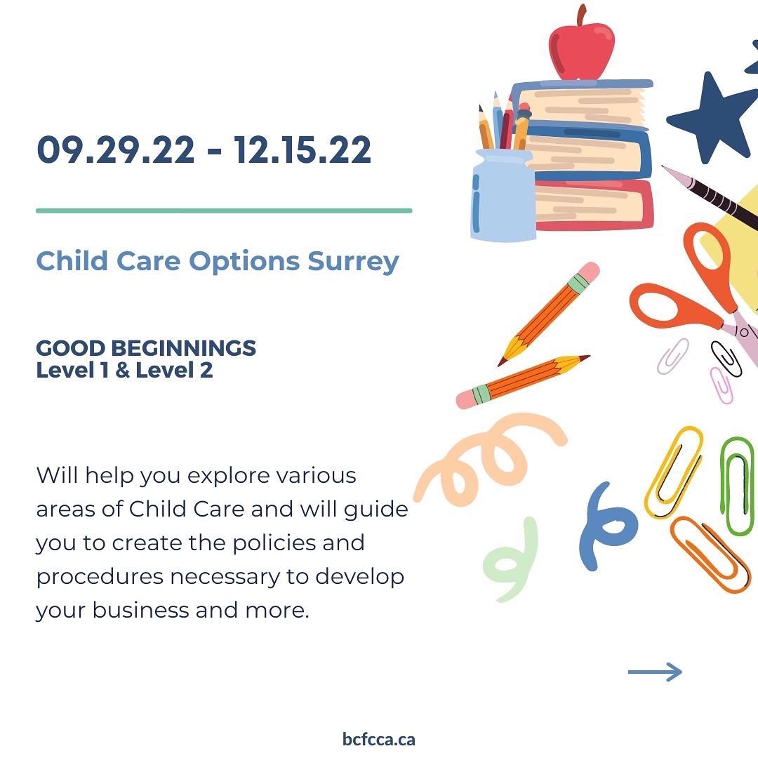 BCFCCA's tweet photo. Are you interested in operating a child care business in your home? Take our Good Beginnings Level One and Level Two online courses with us and get your career started! 

Swipe through for details! https://t.co/HkfmGENjxn