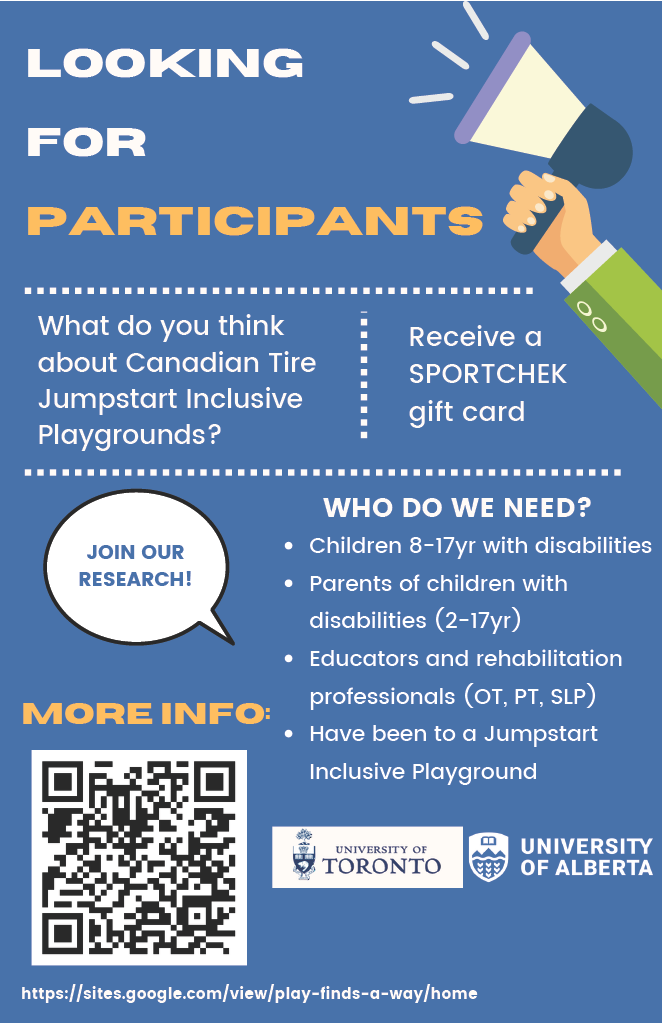 Have you used the Clareview District Park Inclusive Playground? <a href="/steadwardcentre/">The Steadward Centre</a> and <a href="/UofT/">University of Toronto</a> are researching the playground experiences of children with disabilities and their families at <a href="/CTJumpstart/">Canadian Tire Jumpstart Charities</a> Inclusive Playgrounds. This research is seeking children and parents!