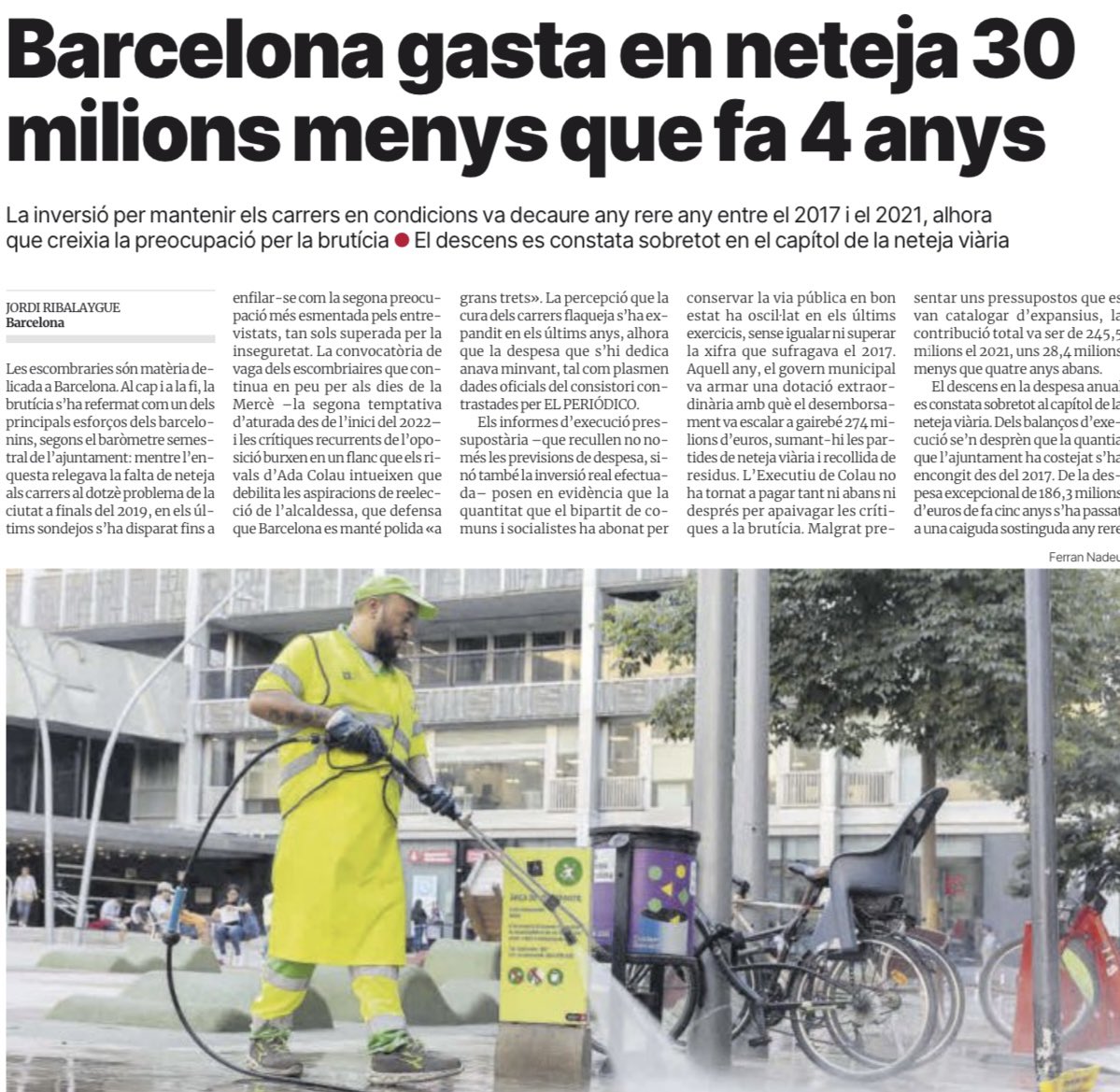 jmartigalbis's tweet photo. La realitat sempre s’acaba imposant. BCN està bruta, encara que @AdaColau digui que està neta.
I ho està, cada dia més, perquè es destinen menys recursos dels que es diuen. I @jaumecollboni també n’és corresponsable perquè les decisions del govern són compartides i col.legiades. https://t.co/XYz9B4AjiM