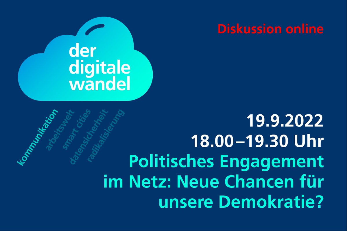 Ihr seid hier ja alles (gefühlte) digitale Aktivist:innen 😇, dann wird euch diese digitale Diskussion der @FESHamburg am 19.09. interessieren! 

Was bedeutet die Digitalisierung für die Zukunft des politischen Engagements? 
fes.de/veranstaltunge…

U.a. mit Prof. Marschall