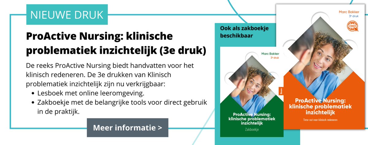 De 3e druk van 'ProActive Nursing: Zakboekje' is nu beschikbaar. Dit is de handzame versie van de tools uit 'ProActive Nursing: klinische problematiek inzichtelijk'. Meer info: boomhogeronderwijs.nl/actueel-item/8…