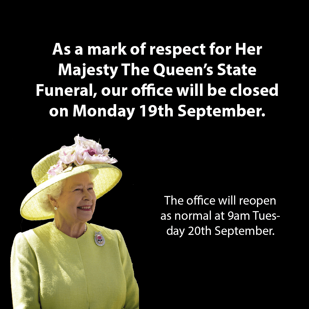 CallunaGraphix's tweet image. As a mark of respect for Her Majesty The Queen's State Funeral our office will be closed on Monday 19th September. 

The offices will reopen as normal at 9am Tuesday 20th September.