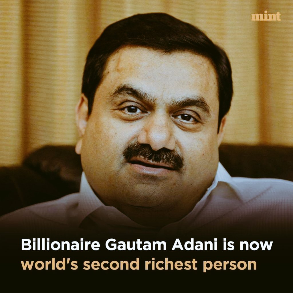 Gautam Adani Is Now World's Second Richest Person.

First #ElonMusk
Second #gautamadani