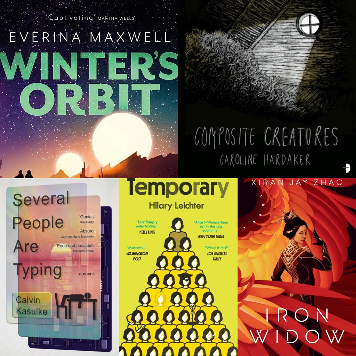 TheKitschies's tweet photo. The Golden Tentacle for debut novel:

🟡 Several People Are Typing by Calvin Kasulke
🟡 Winter's Orbit by Everina Maxwell
🟡 Temporary by Hilary Leichter
🟡 Iron Widow by Xiran Jay Zhao
🟡 Composite Creatures by Caroline Hardaker https://t.co/LCGCPYQQVH