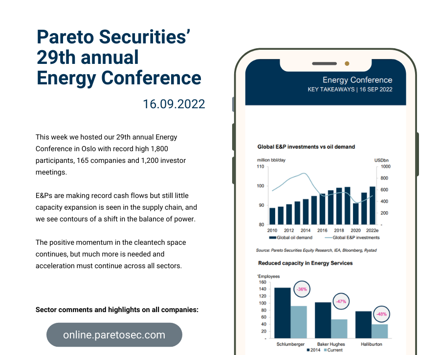 ParetoSecNO's tweet photo. Key takeaways from #ParetoEnergyConference:

- Oil &amp; gas producers: High profitability, service constraints on the horizon
- Oil service: Balance of power shifting to suppliers
- #Renewables and #offshorewind: Improved risk/reward for suppliers

(1/2) https://t.co/uDolDGGGt5