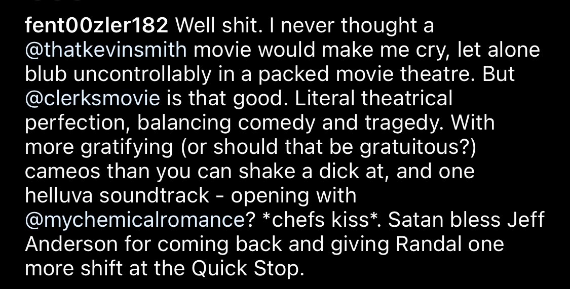 OneGurlRiot's tweet photo. @ClerksMovie is spectacular. @ThatKevinSmith 🖤 https://t.co/JS7u1iOOFf