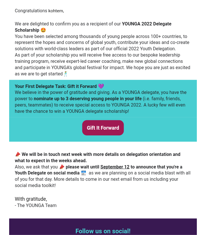 KohtemSambit's tweet photo. I am glad to announce that i have been selected for the YOUNGA2022 Youths Delegates scholarship. I invite you to join visually on social media and other plateformes, as we take this wonderful journey.
#YOUNGA2022
#BridgingTheGap
#BuildEnsemble
#Godbless237 https://t.co/BXe8Qewedu