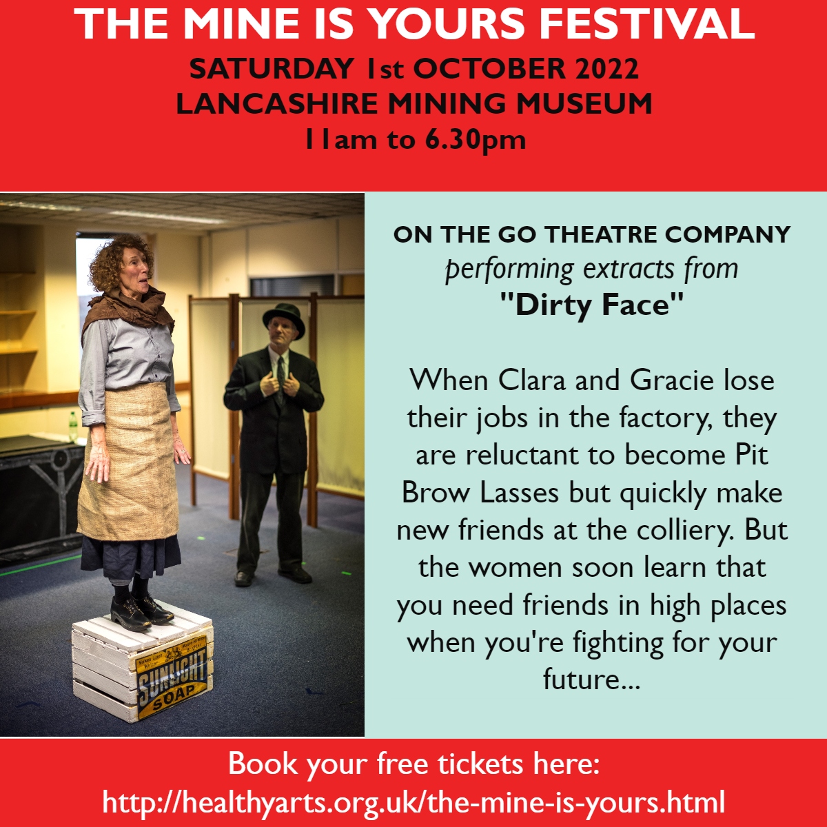 Healthy_Arts's tweet image. It's all GO at the moment as we build up to #themineisyours festival! Theatre, music, poetry, dance ... even a parade. All FREE if you book here: acc360.co.uk/the-lancashire…

@HeritageFundNOR @FireWithinWigan @PeelLandP @mining_museum #HLFsupported