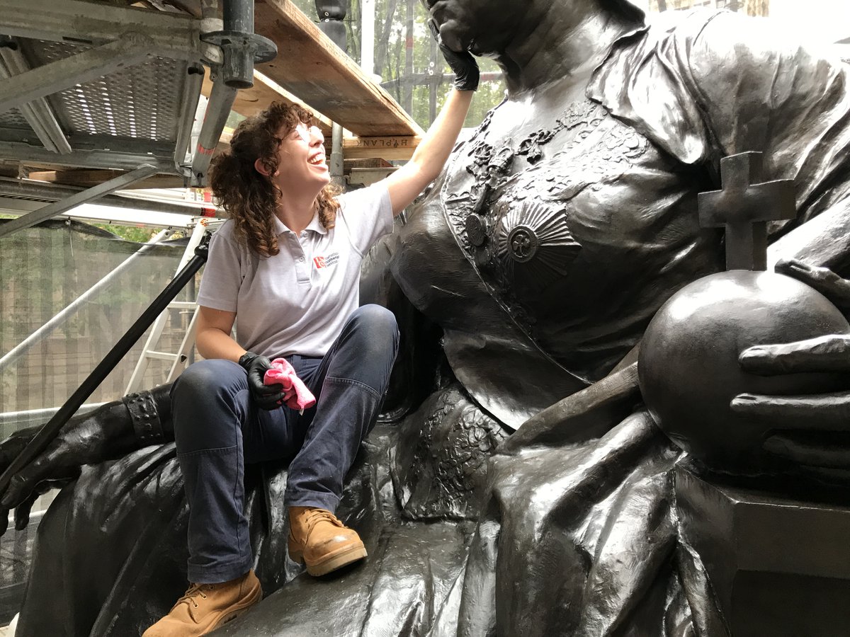WattsGallery's tweet photo. Working on complex and public-facing projects, like Queen Victoria, can be stressful but it is all worth it for the joy of preserving local cultural heritage and the up-close-and-personal views of large sculptures that are reserved only for lucky conservators. https://t.co/2AXDv0zxSo