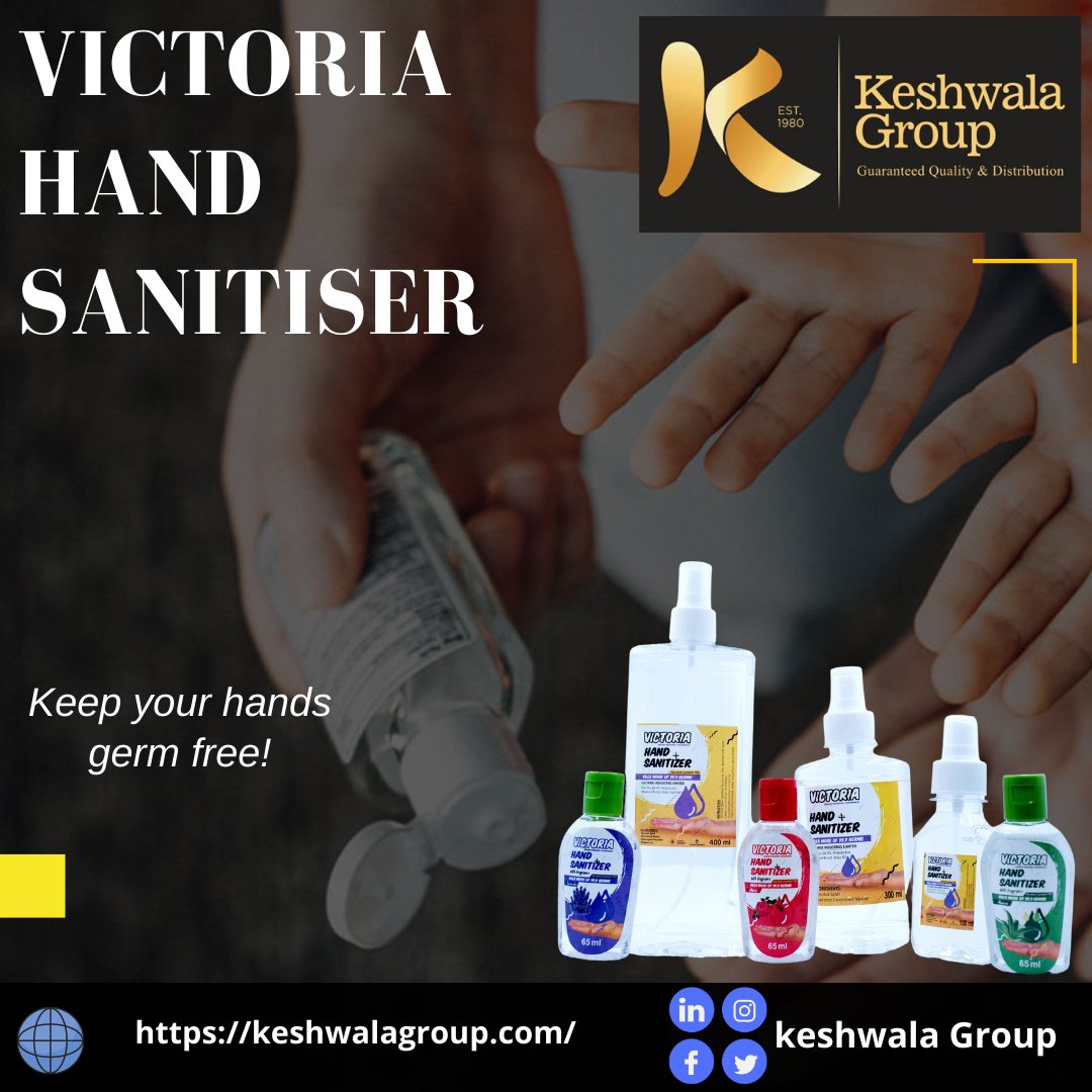 Keshwala_Group's tweet photo. One of the easiest ways to keep germs at bay is by sanitising. Victoria Hand Sanitizer is available in supermarkets.
#KeshwalaGroup #handsanitization #handsanitizerspray https://t.co/6CPVpqtsk0