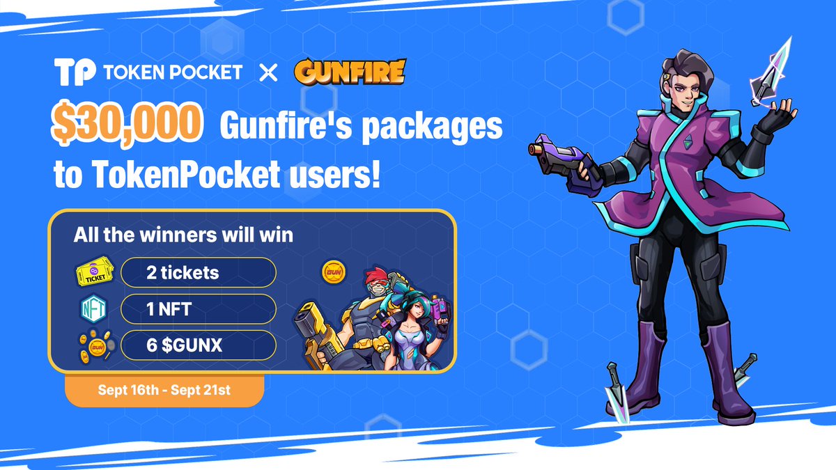 #Giveaway $30,000 @GunfireOfficial Packages to <a href="/TokenPocket_TP/">TokenPocket</a> users.

⏰Sept 16th - Sept 21st

Download <a href="/TokenPocket_TP/">TokenPocket</a> 
➡️tokenpocket.pro
Create a <a href="/0xPolygon/">Polygon | POL</a> wallet
➡️help.tokenpocket.pro/en/wallet-oper…
Complete the tasks
➡️gleam.io/competitions/s…

Let's go!🏃🏃‍♂️🏃‍♀️